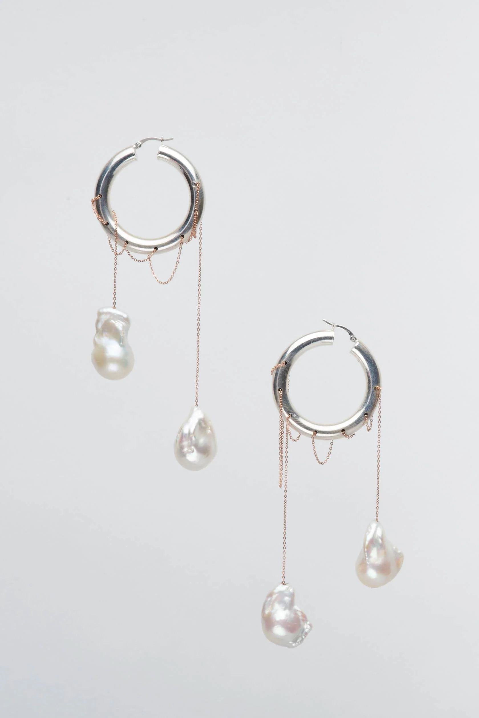 Double Drop Hoop and Chain Earring - Image 3