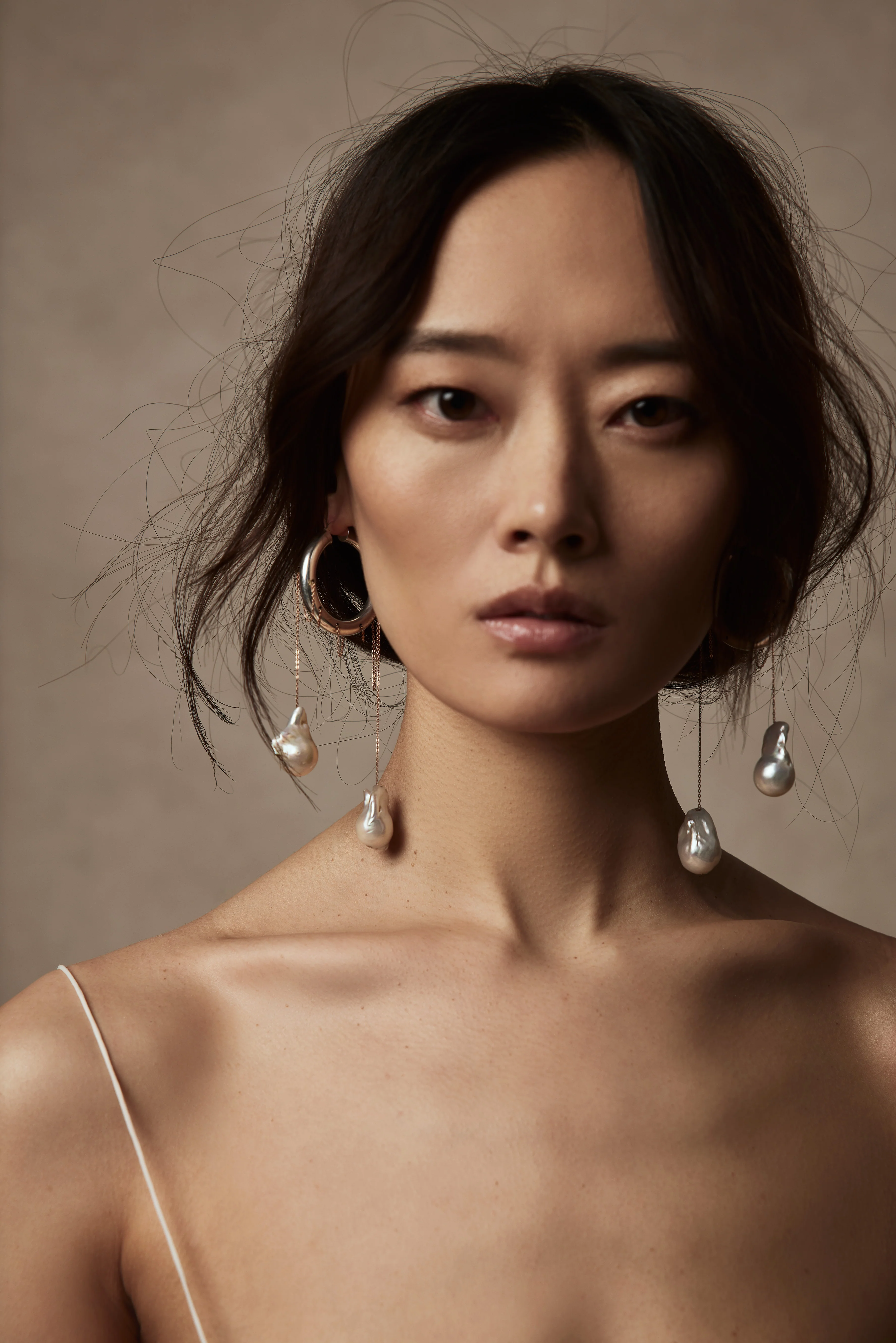 Double Drop Hoop and Chain Earring - Image 4