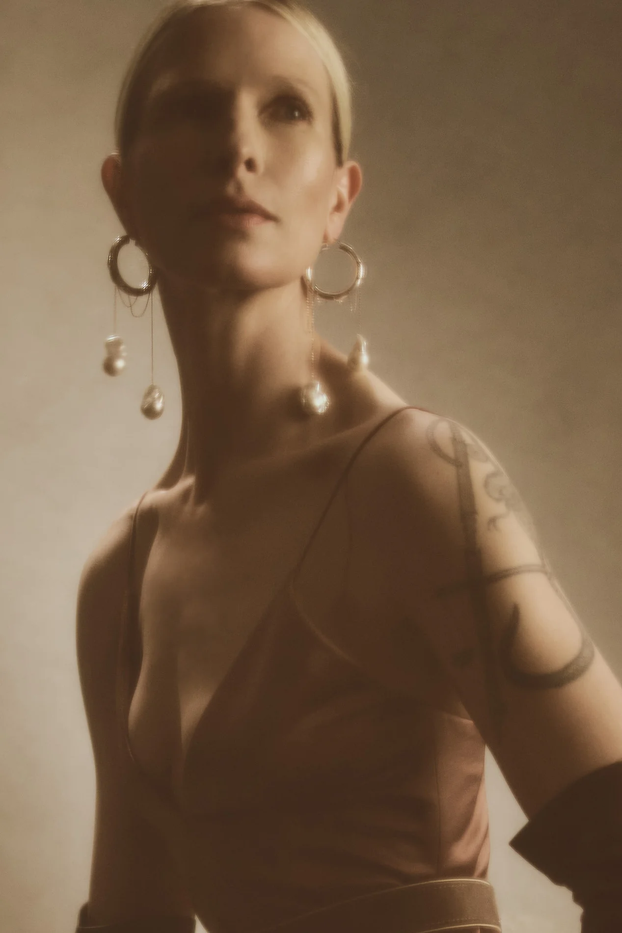 Double Drop Hoop and Chain Earring - Image 5